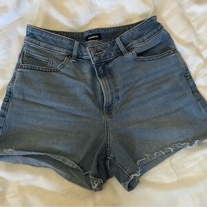 Express Women's Curvy Shortie High Rise Light Blue Jean Shorts